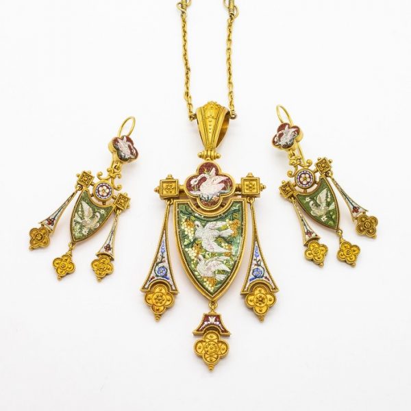 Antique Micro Mosaic Suite, Italy, Circa 1870