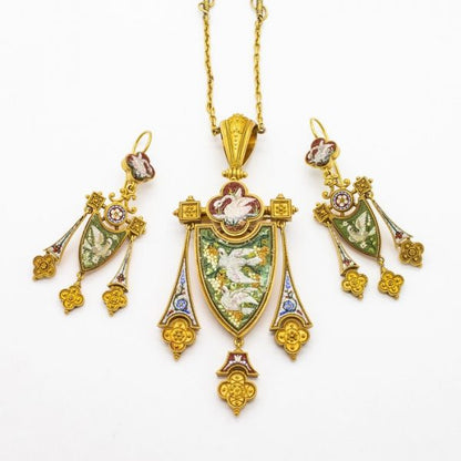 Antique Micro Mosaic Suite, Italy, Circa 1870