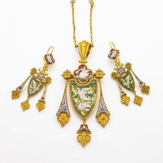 Antique Micro Mosaic Suite, Italy, Circa 1870