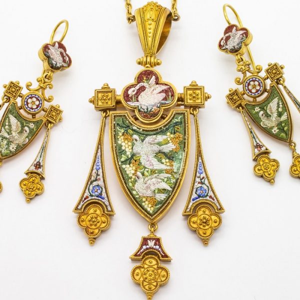 Antique Micro Mosaic Suite, Italy, Circa 1870