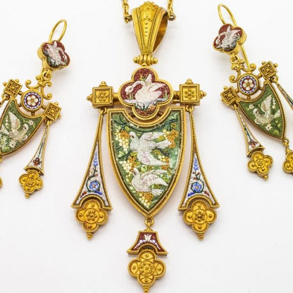 Antique Micro Mosaic Suite, Italy, Circa 1870