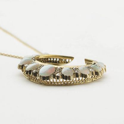 Antique Victorian Opal And Diamond Crescent Pendant, Circa 1888