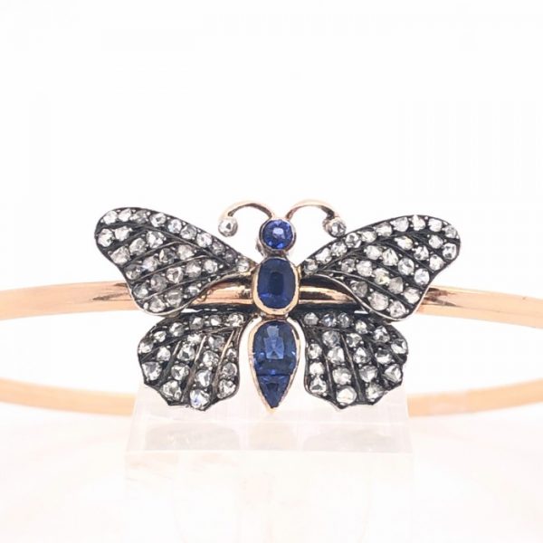 ANTIQUE SAPPHIRE AND DIAMOND BUTTERFLY BANGLE