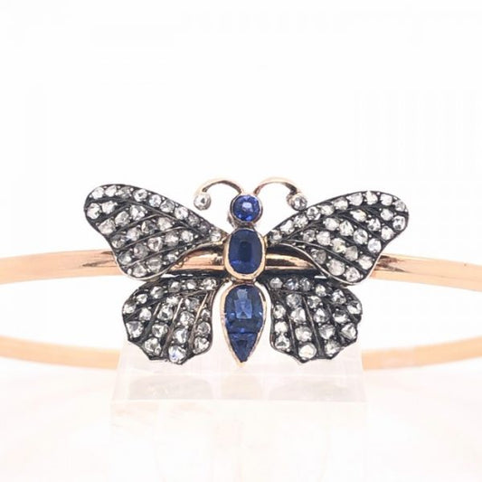 ANTIQUE SAPPHIRE AND DIAMOND BUTTERFLY BANGLE