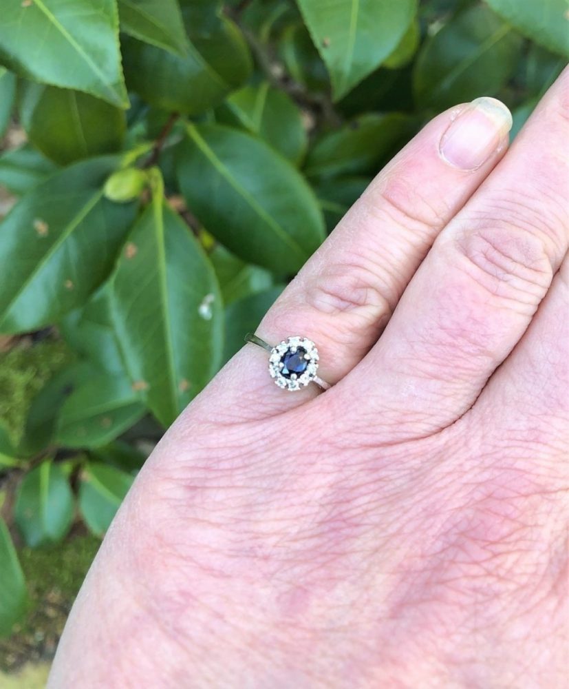Sapphire and Diamond Cluster Ring
