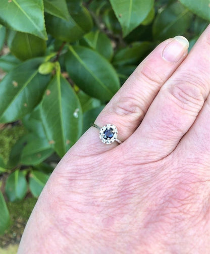 Sapphire and Diamond Cluster Ring