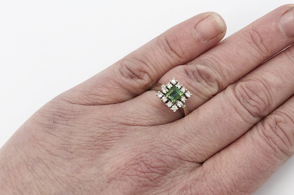 Baguette Cut Tourmaline and Diamond Ring
