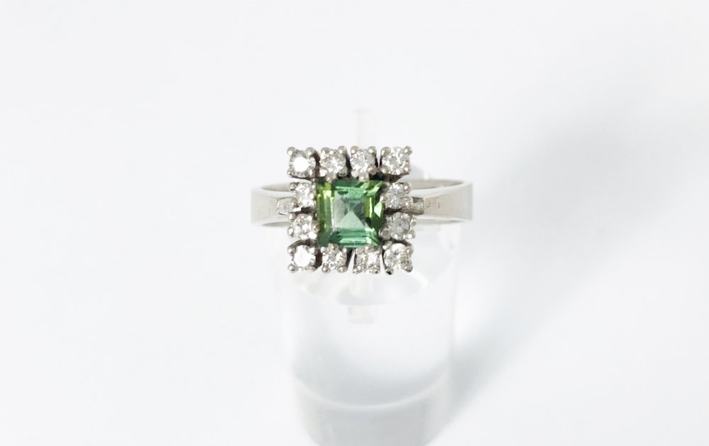 Baguette Cut Tourmaline and Diamond Ring