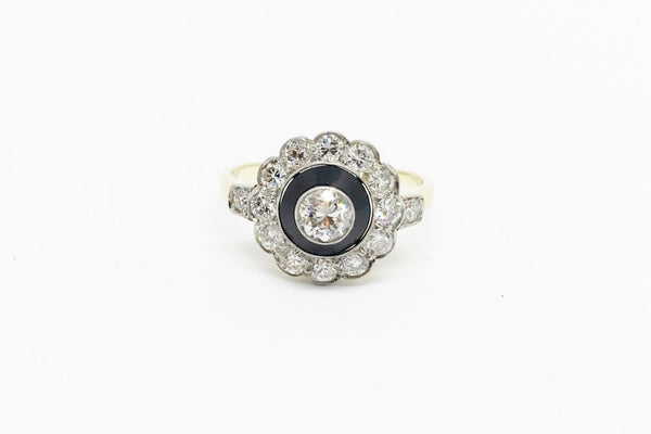 Antique Art Deco Onyx and Diamond Rosette Ring