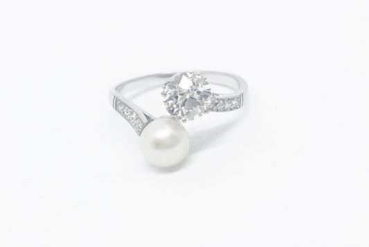 Antique Art Deco Pearl and Diamond CrossOver Ring