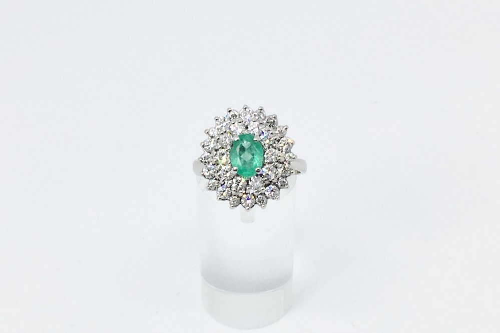 Emerald and Diamond Cluster Ring