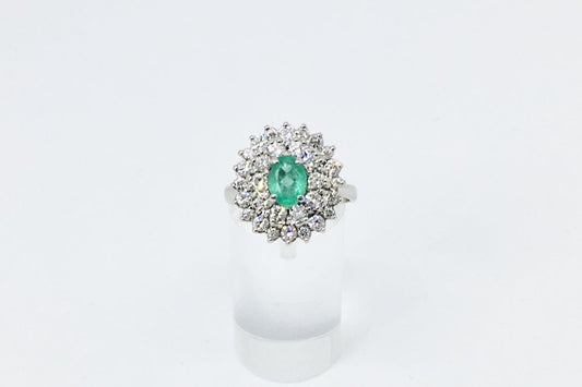 Emerald and Diamond Cluster Ring