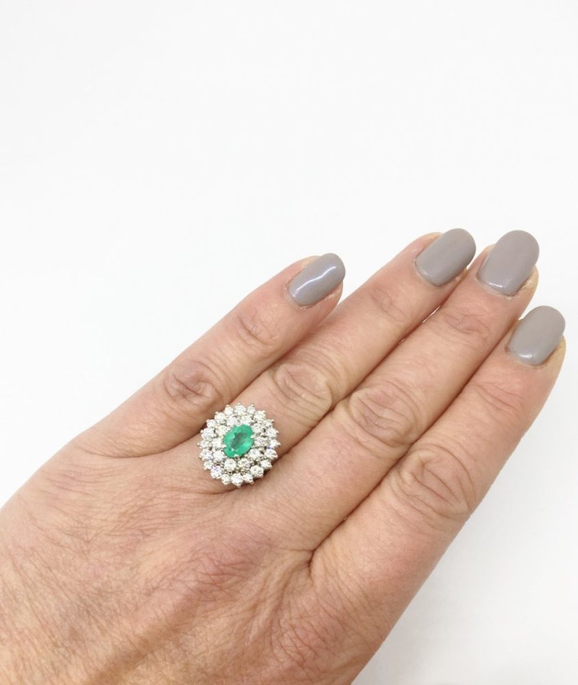 Emerald and Diamond Cluster Ring