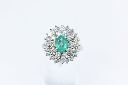 Emerald and Diamond Cluster Ring