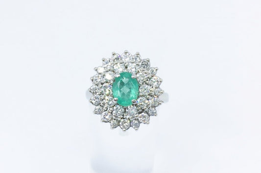 Emerald and Diamond Cluster Ring