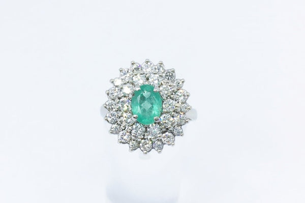 Emerald and Diamond Cluster Ring
