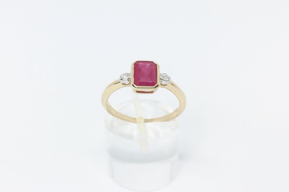 Art Deco Style emerald rectangular Cut Ruby Ring with Brilliant Cut Diamond Shoulders