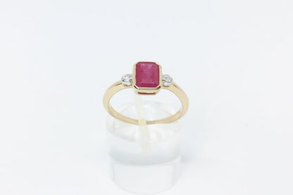 Art Deco Style emerald rectangular Cut Ruby Ring with Brilliant Cut Diamond Shoulders