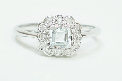 Aquamarine and Diamond Cluster Ring