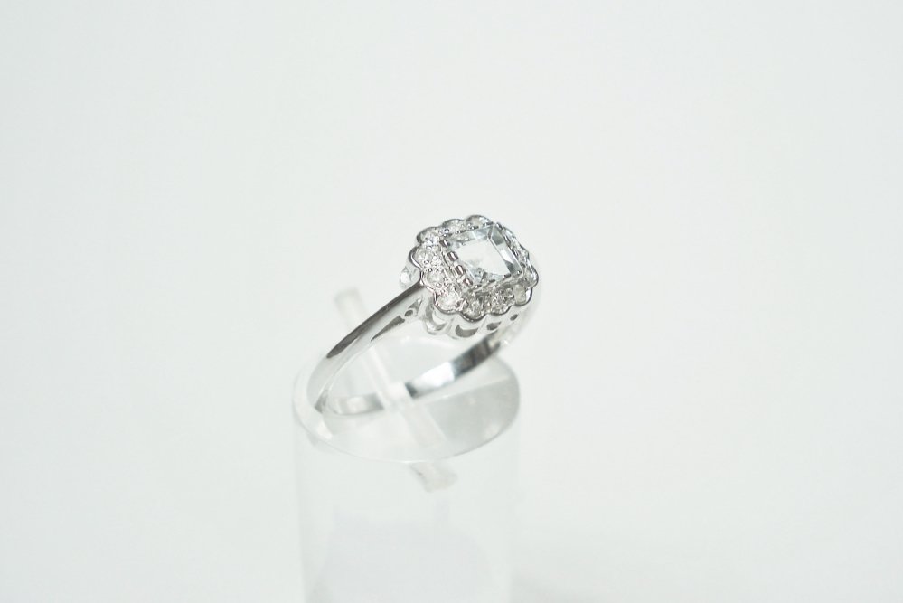 Aquamarine and Diamond Cluster Ring