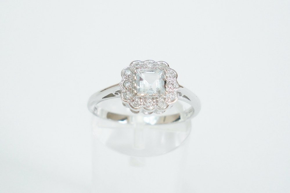 Aquamarine and Diamond Cluster Ring