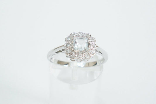 Aquamarine and Diamond Cluster Ring