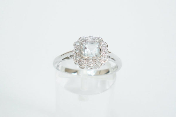 Aquamarine and Diamond Cluster Ring