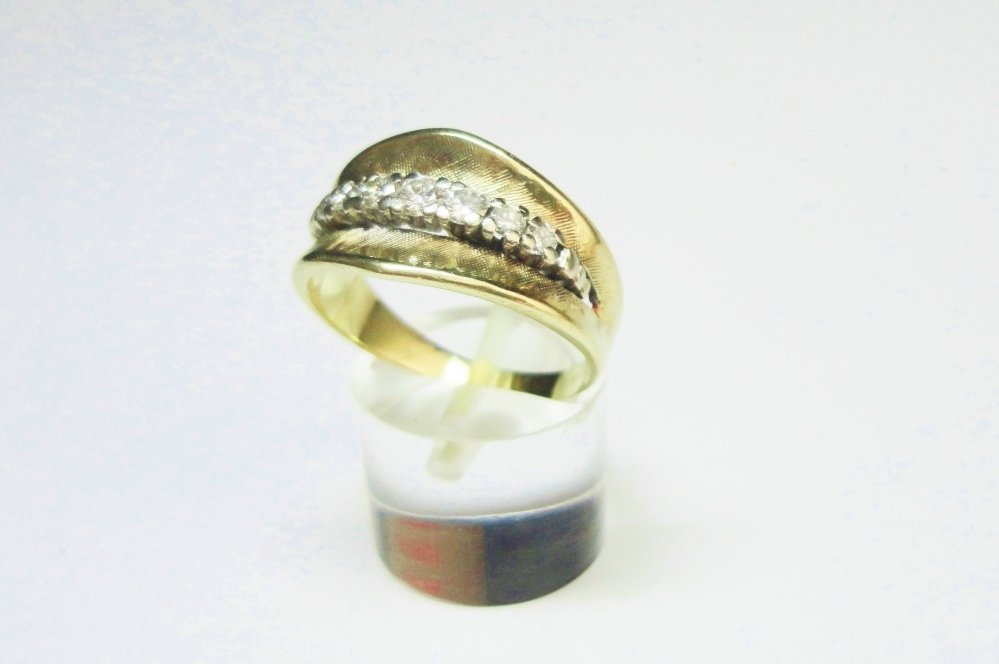 Textured Yellow Gold and Diamond Ring