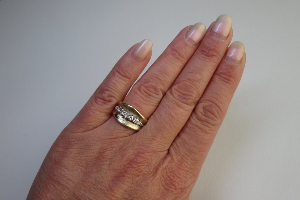 Textured Yellow Gold and Diamond Ring