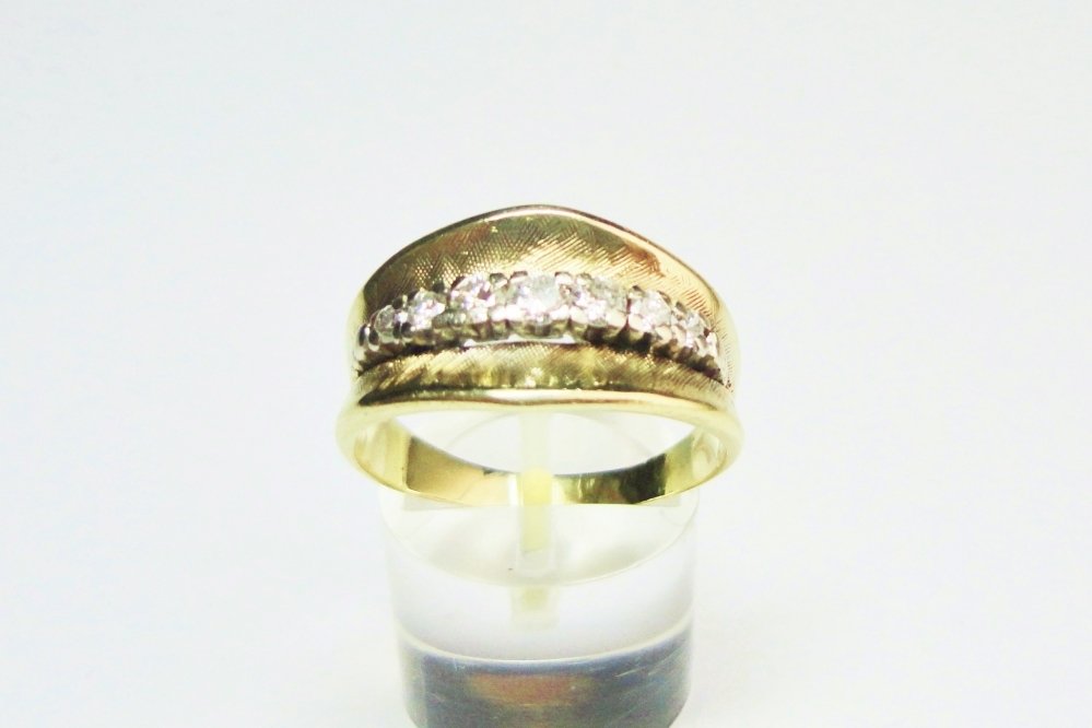 Textured Yellow Gold and Diamond Ring