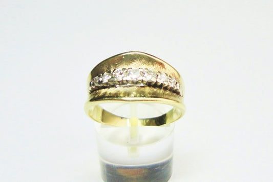 Textured Yellow Gold and Diamond Ring