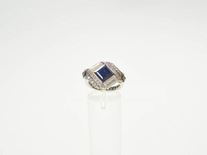 Vintage Square Cut Sapphire and Diamond Engagement Ring