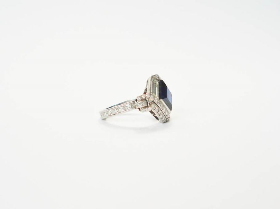 Vintage Square Cut Sapphire and Diamond Engagement Ring