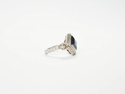 Vintage Square Cut Sapphire and Diamond Engagement Ring