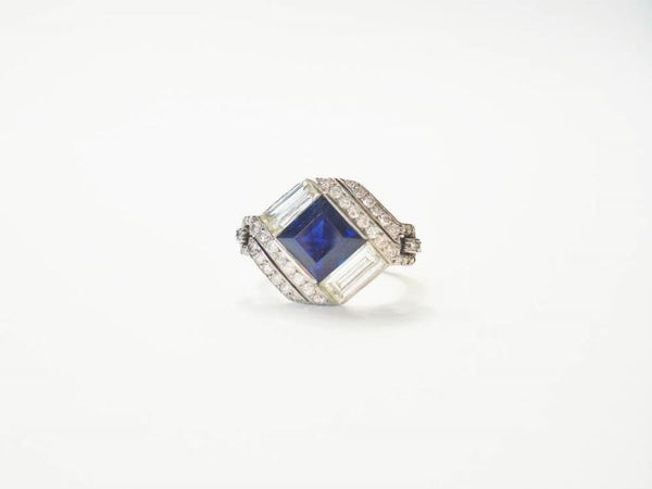 Vintage Square Cut Sapphire and Diamond Engagement Ring