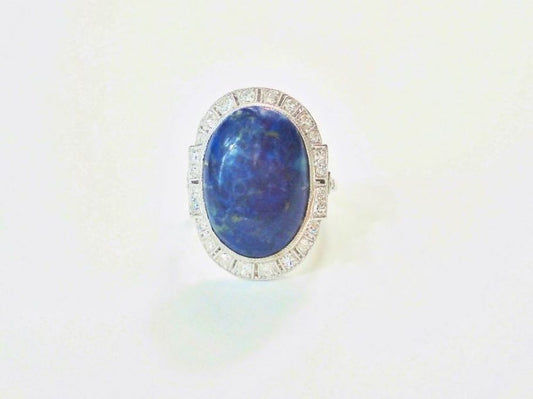 Cabochon Lapis Lazuli and Diamond Ring