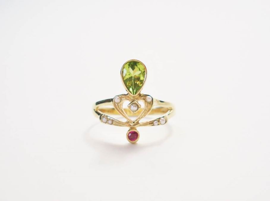 Art Nouveau Style Gem Set Ring