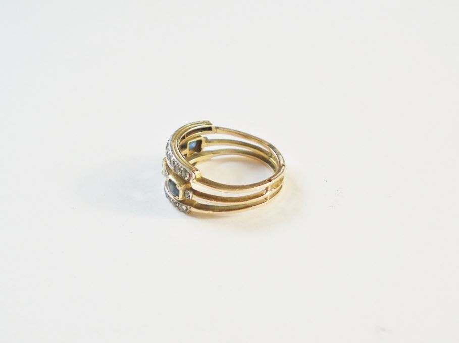 Three Row Sapphire and Diamond Ring