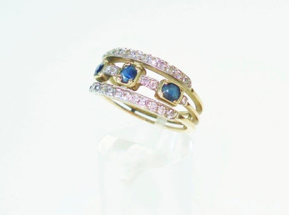 Three Row Sapphire and Diamond Ring