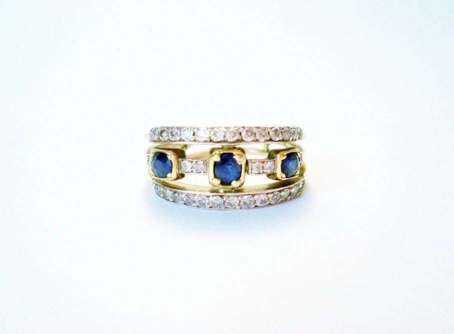 Three Row Sapphire and Diamond Ring