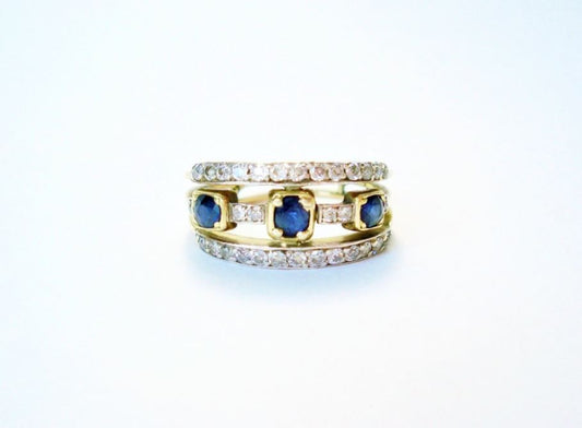 Three Row Sapphire and Diamond Ring