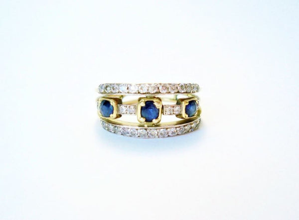 Three Row Sapphire and Diamond Ring