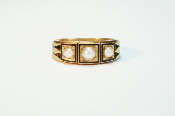 Antique Victorian Pearl and Enamel Ring