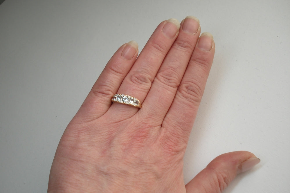 Aquamarine and Diamond Five Stone Ring