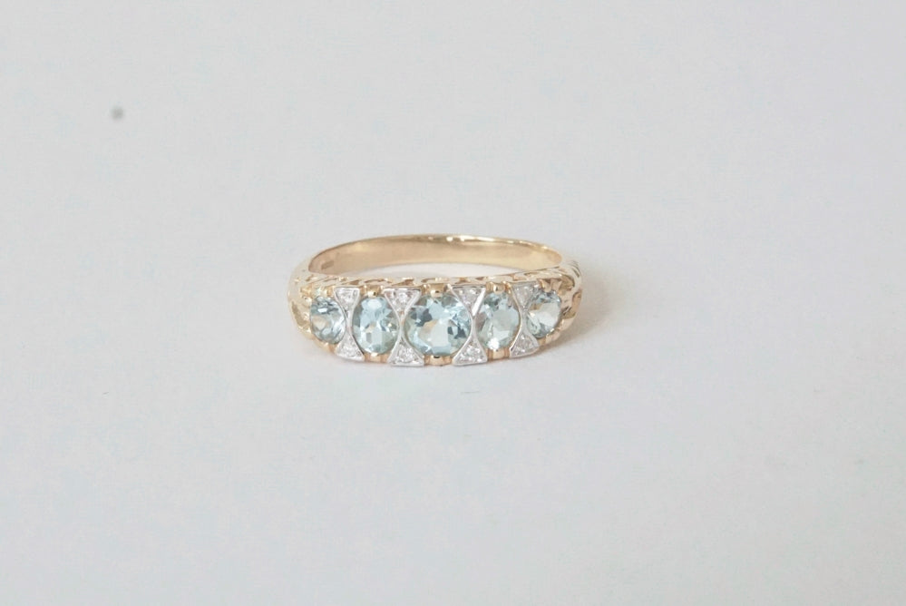 Aquamarine and Diamond Five Stone Ring