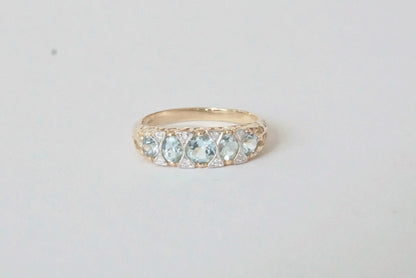 Aquamarine and Diamond Five Stone Ring