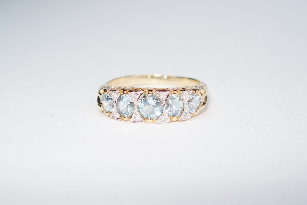 Aquamarine and Diamond Five Stone Ring