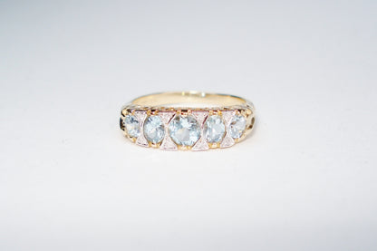 Aquamarine and Diamond Five Stone Ring