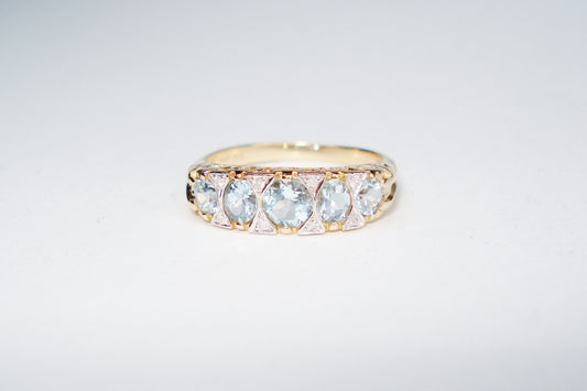 Aquamarine and Diamond Five Stone Ring