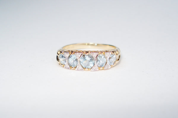 Aquamarine and Diamond Five Stone Ring